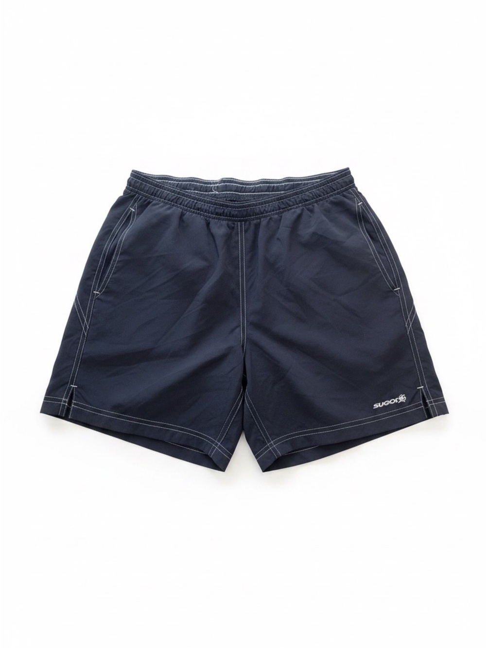 SUGOI Black Athletic Shorts with White Logo, Pockets, Drawstring Waist, Stretch